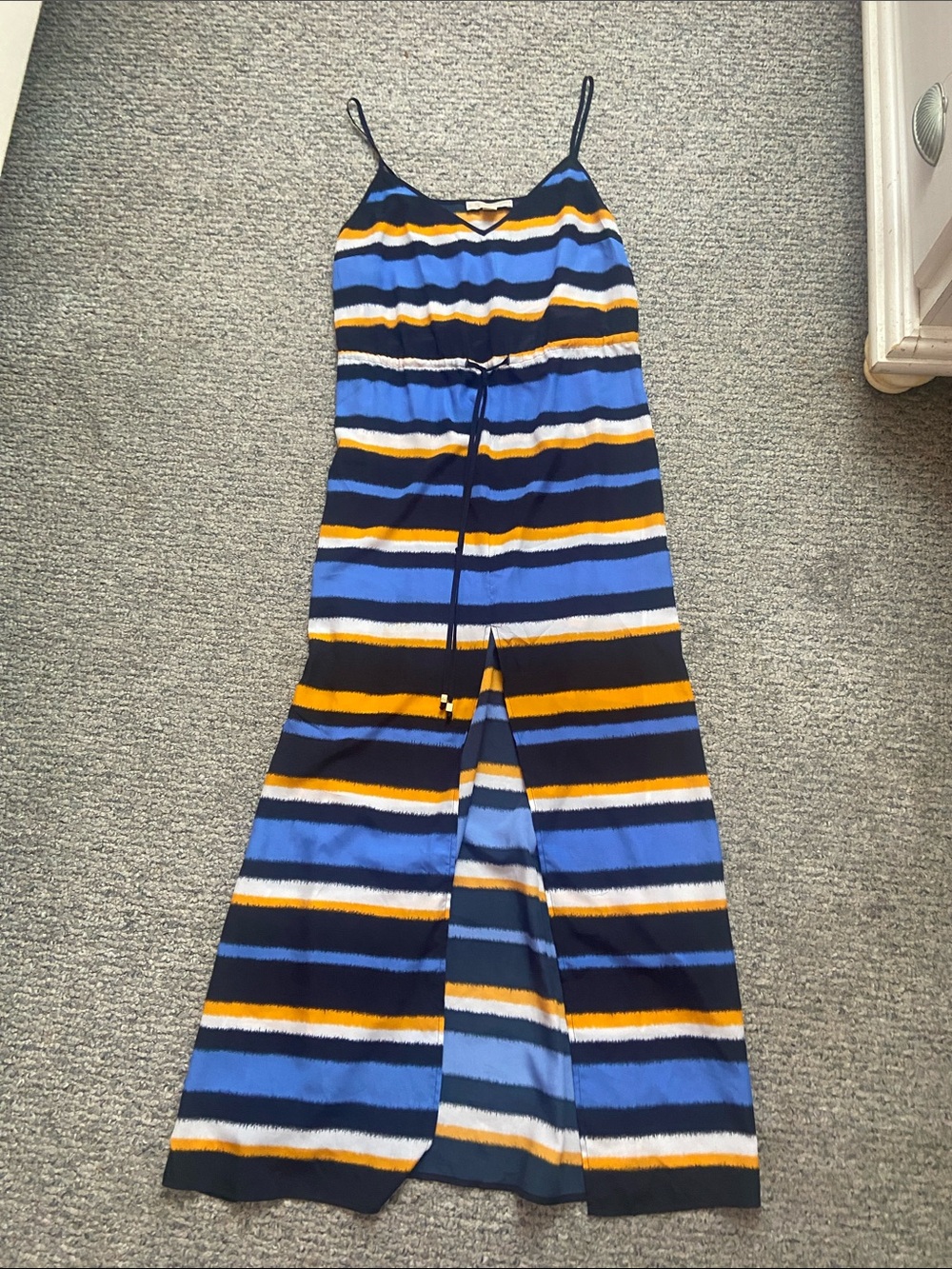 Michael Kors Striped Blue and Yellow Maxi  Dress